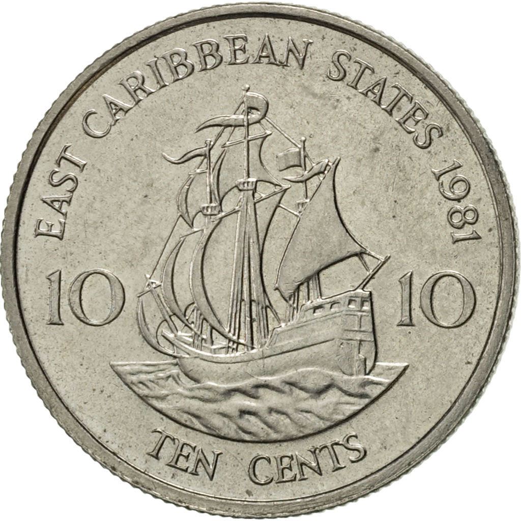 Eastern Caribbean States Coin 10 Cents | Queen Elizabeth II | Golden Hind Ship | KM13 | 1981 - 2000