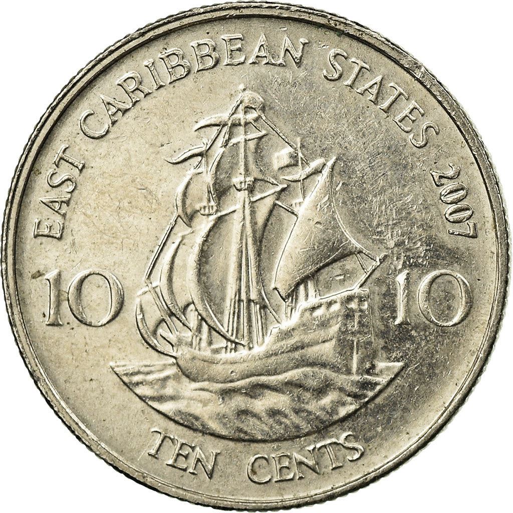 Eastern Caribbean States Coin 10 Cents | Queen Elizabeth II | Golden Hind Ship | KM37 | 2002 - 2007