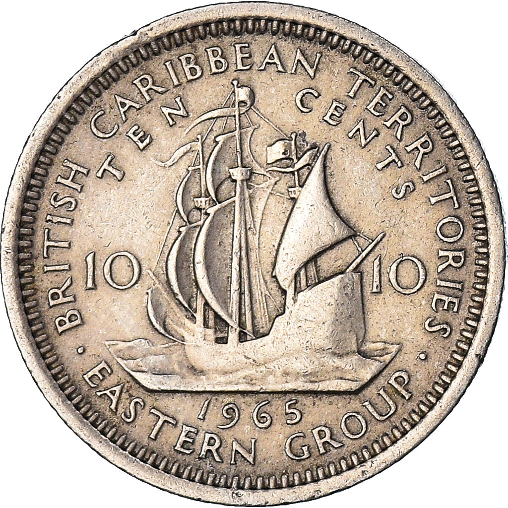 Eastern Caribbean States Coin 10 Cents | Queen Elizabeth II | Golden Hind Ship | KM5 | 1955 - 1965