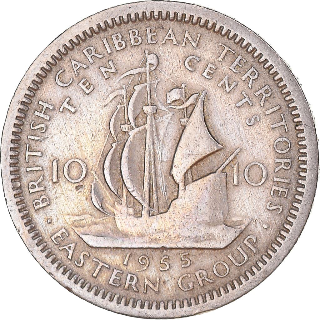 Eastern Caribbean States Coin 10 Cents | Queen Elizabeth II | Golden Hind Ship | KM5 | 1955 - 1965