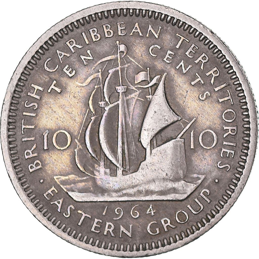 Eastern Caribbean States Coin 10 Cents | Queen Elizabeth II | Golden Hind Ship | KM5 | 1955 - 1965