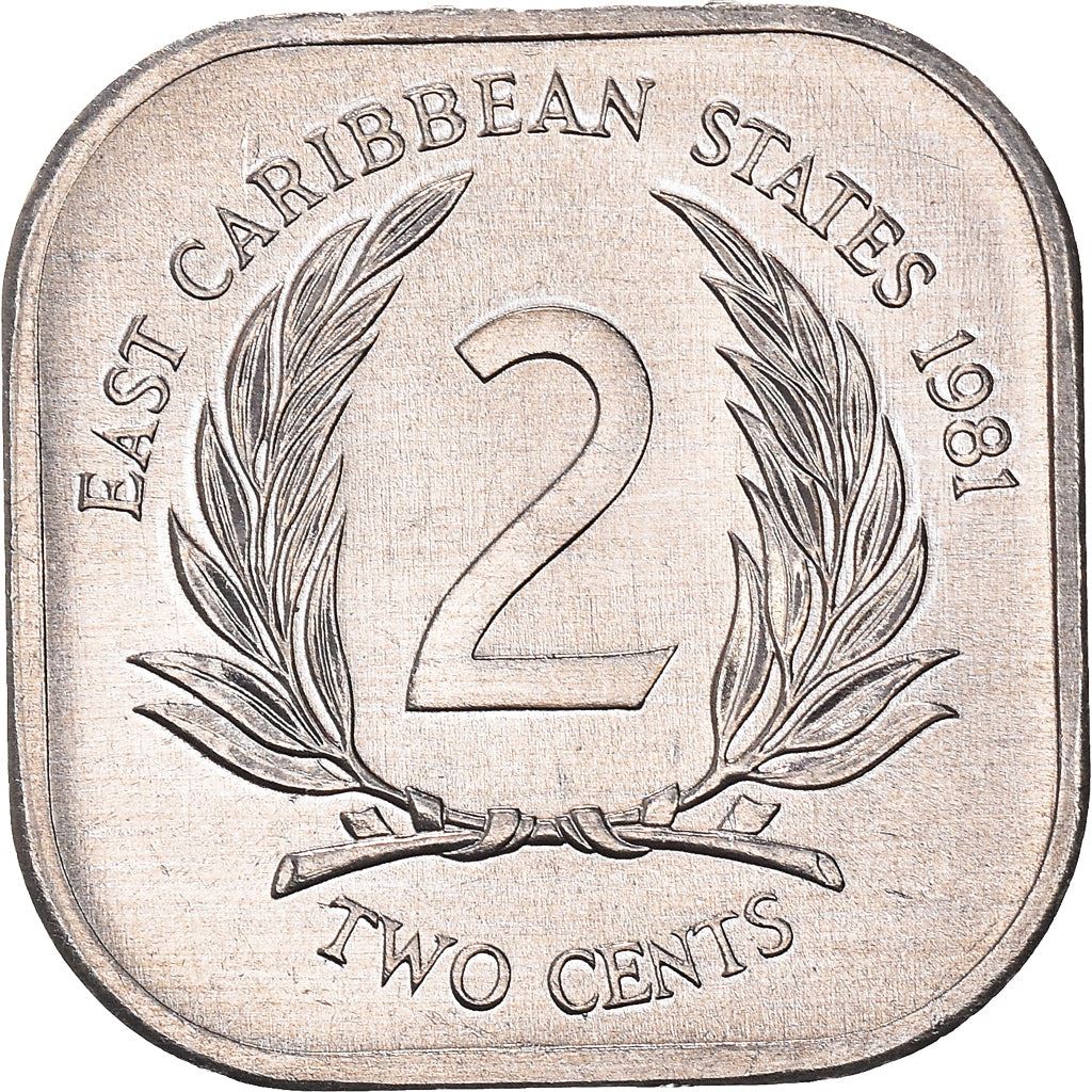 Eastern Caribbean States Coin 2 Cents | Queen Elizabeth II | Palm | KM11 | 1981 - 2000