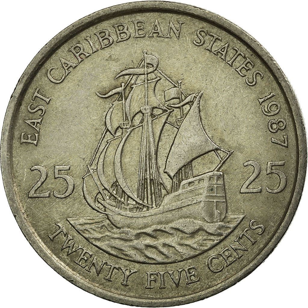 Eastern Caribbean States Coin 25 Cents | Queen Elizabeth II | Golden Hind Ship | KM14 | 1981 - 2000