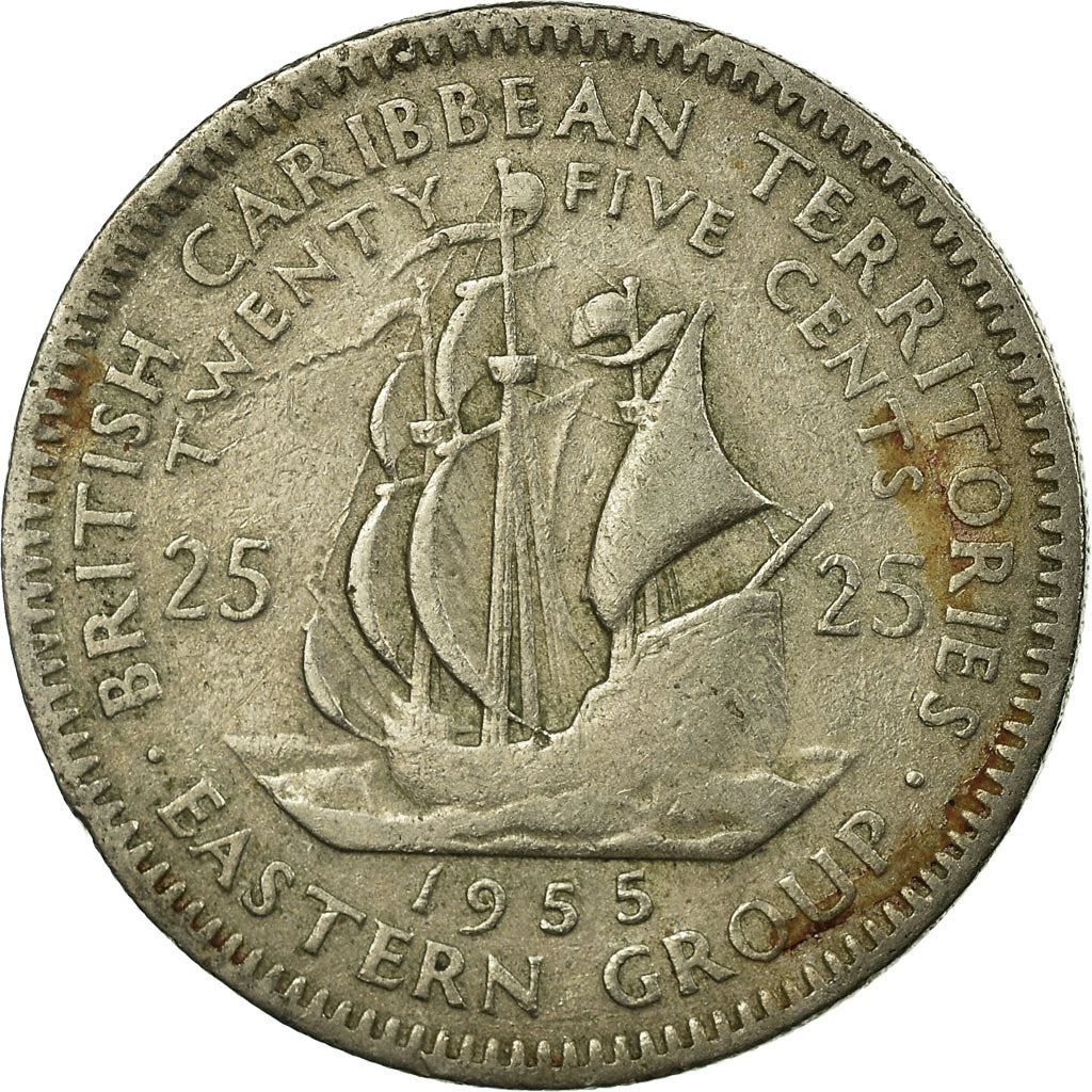 Eastern Caribbean States Coin 25 Cents | Queen Elizabeth II | Golden Hind Ship | KM6 | 1955 - 1965