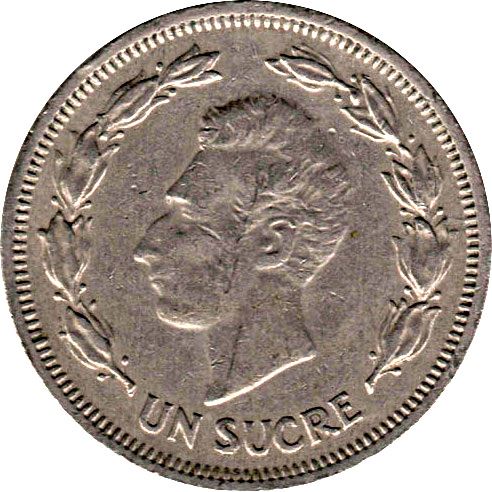 Ecuador 1 Sucre Coin | Antonio Jose de Sucre | KM78a | 1959