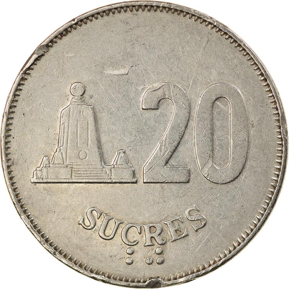 Ecuador | 20 Sucres Coin | Mitad del Mundo | Km:94 | 1988 - 1991