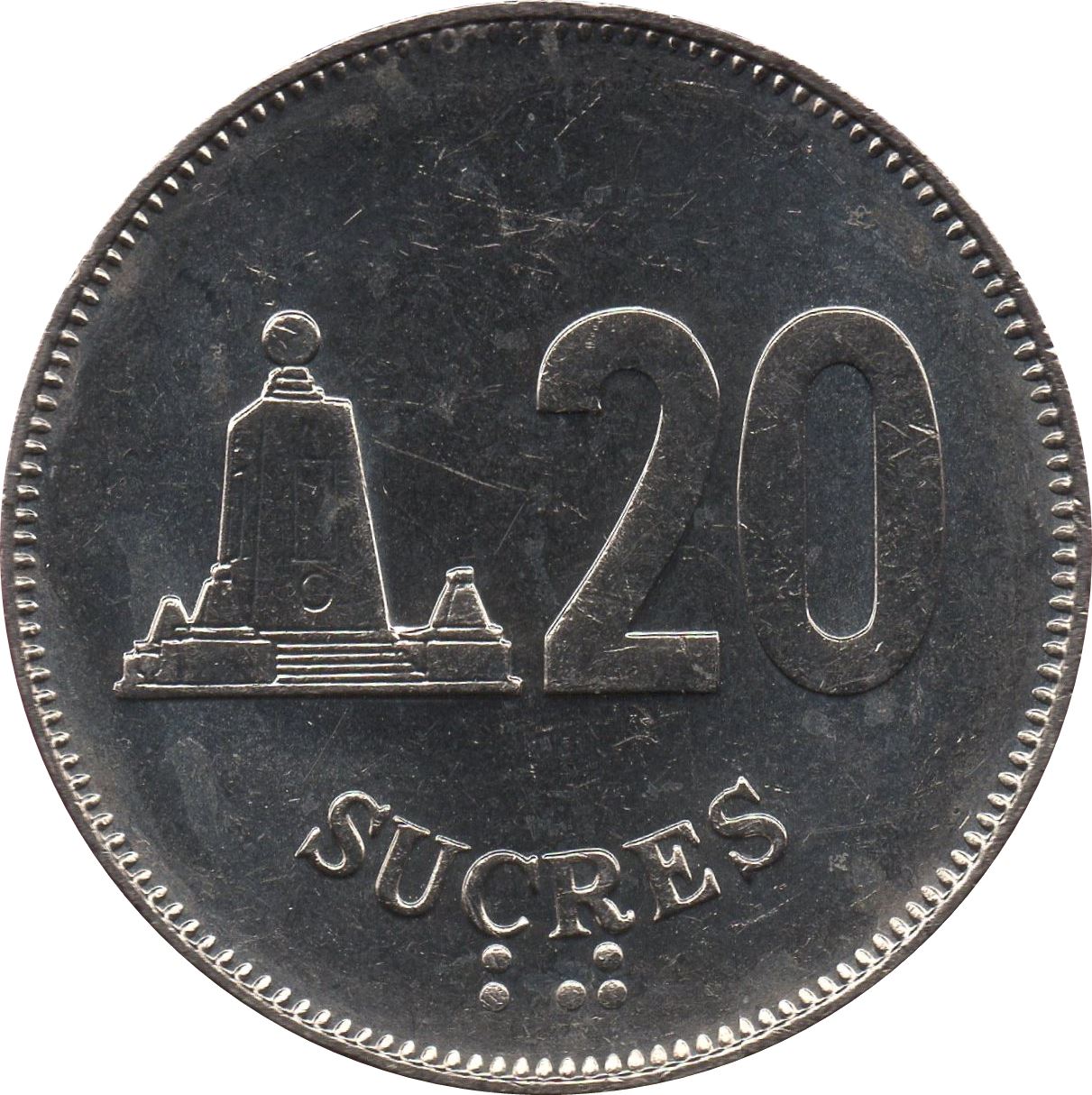 Ecuador | 20 Sucres Coin | Mitad del Mundo | Km:94 | 1988 - 1991