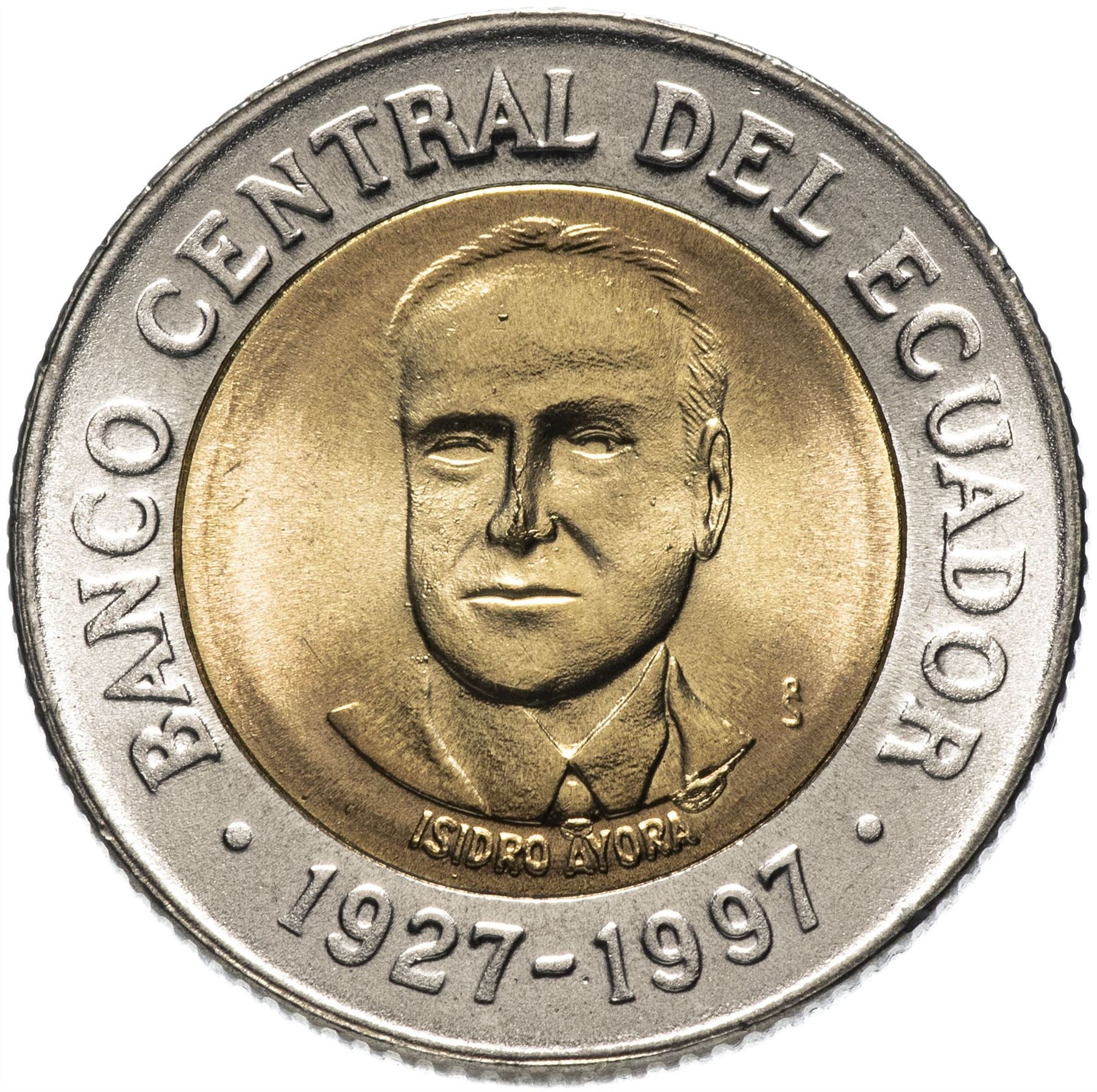 Ecuador 500 Sucres Coin | Central Bank | President Isidro Ayora | KM102 | 1997