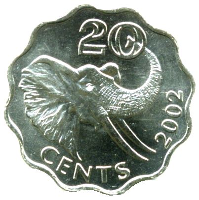 Eswatini | 20 Cents Coin | King Mswati III | Elephant | KM50 | 1996 - 2005