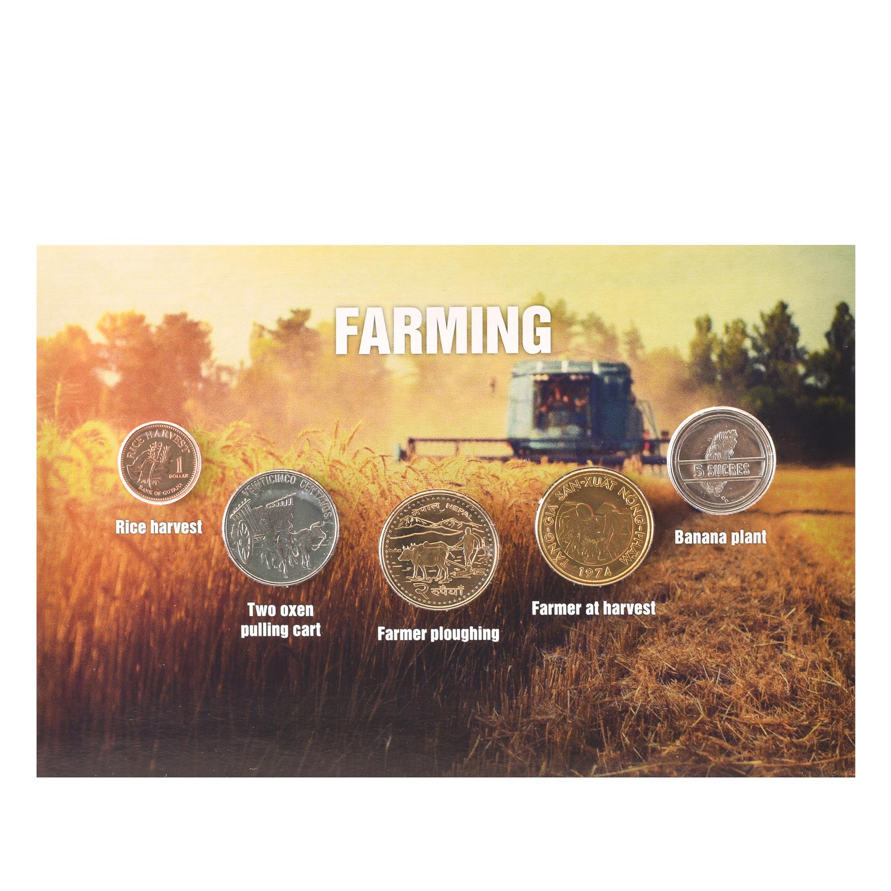 Farming Coin Set | Blistercard | Rice Harvesting | Oxes and carts | Farmers ploughing | Banana plants