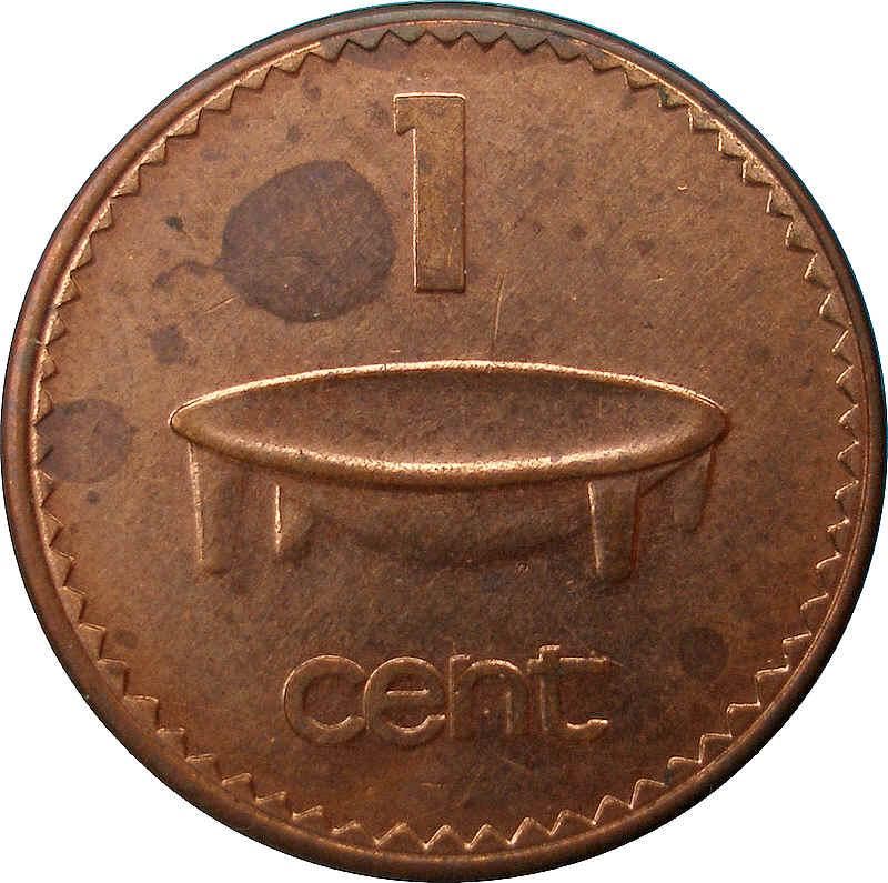 Fiji | 1 Cent Coin | Elizabeth II | Tanoa Kava Bowl | KM49a | 1990 - 2001