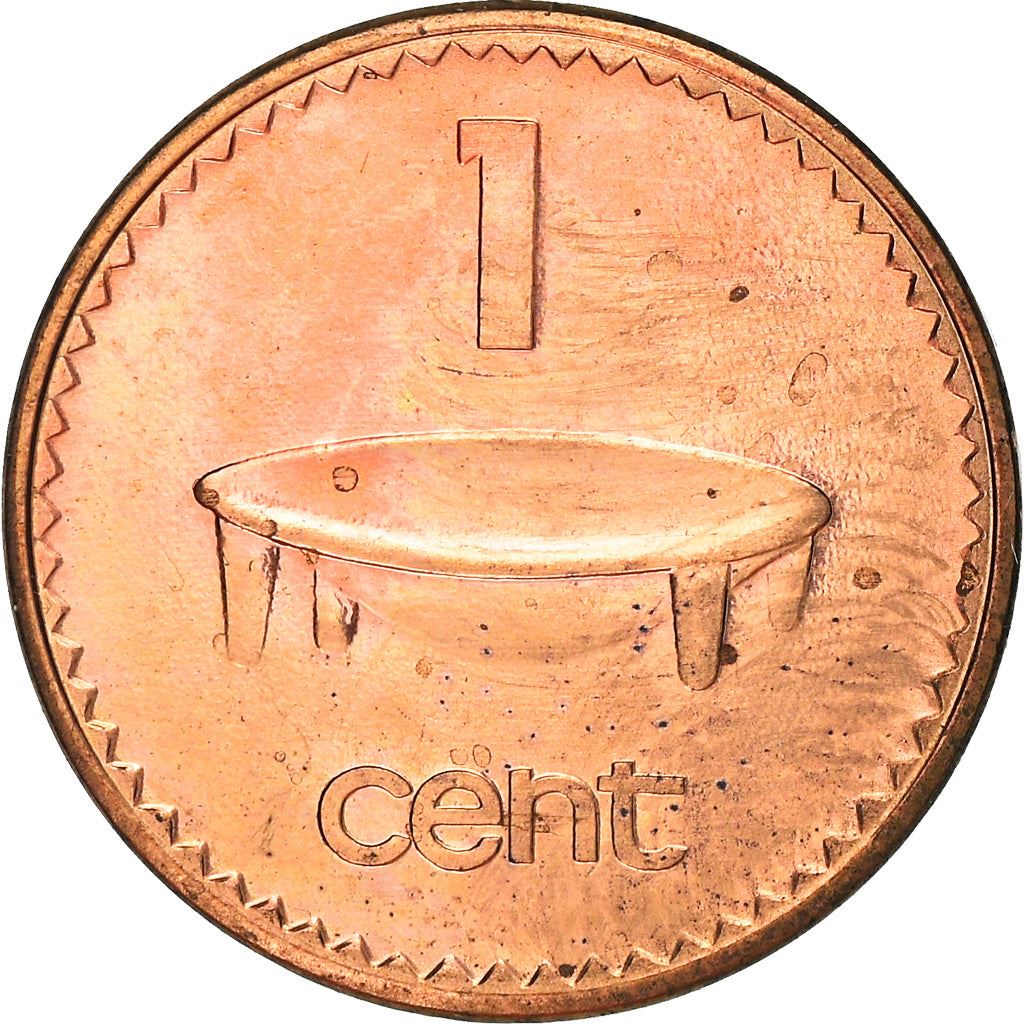 Fiji | 1 Cent Coin | Elizabeth II | Tanoa Kava Bowl | KM49a | 1990 - 2001