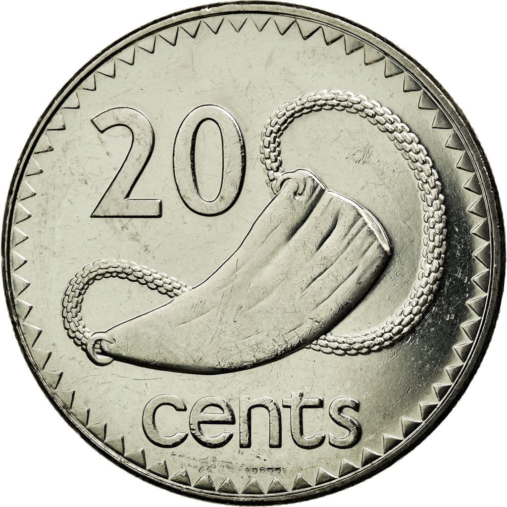 Fiji | 20 Cents Coin | Sperm Whale tooth | Km:53A | 1990 - 2006