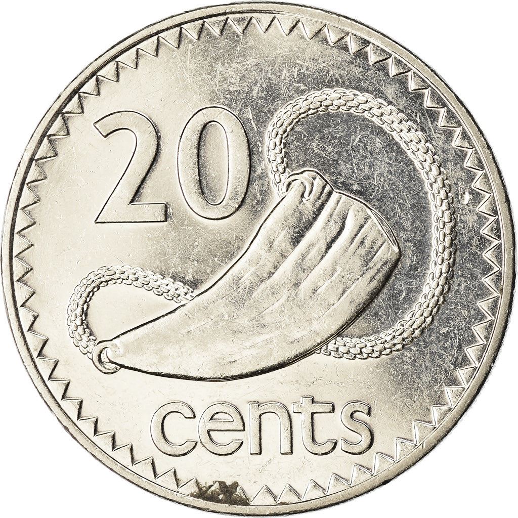 Fiji | 20 Cents Coin | Sperm Whale tooth | Km:53A | 1990 - 2006