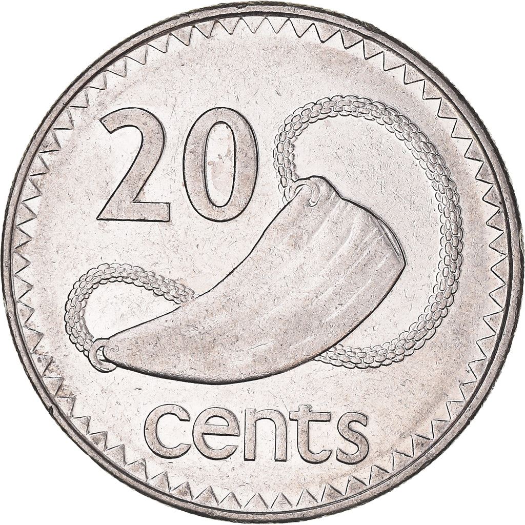 Fiji | 20 Cents Coin | Sperm Whale tooth | Km:53A | 1990 - 2006