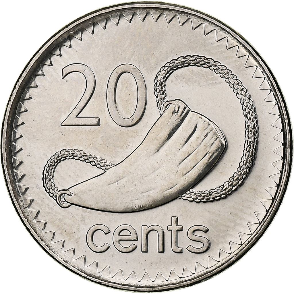 Fiji | 20 Cents Coin | Whale tooth | Km:121 | 2009 - 2010