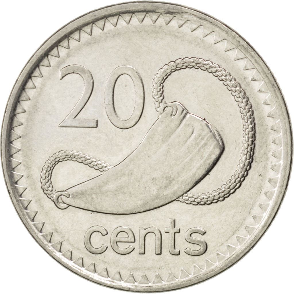 Fiji | 20 Cents Coin | Whale tooth | Km:121 | 2009 - 2010