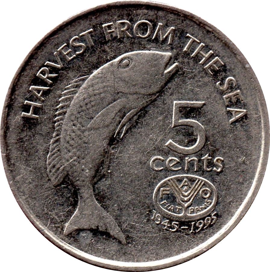 Fiji | 5 Cents Coin | Elizabeth II | Fish | KM77 | 1995