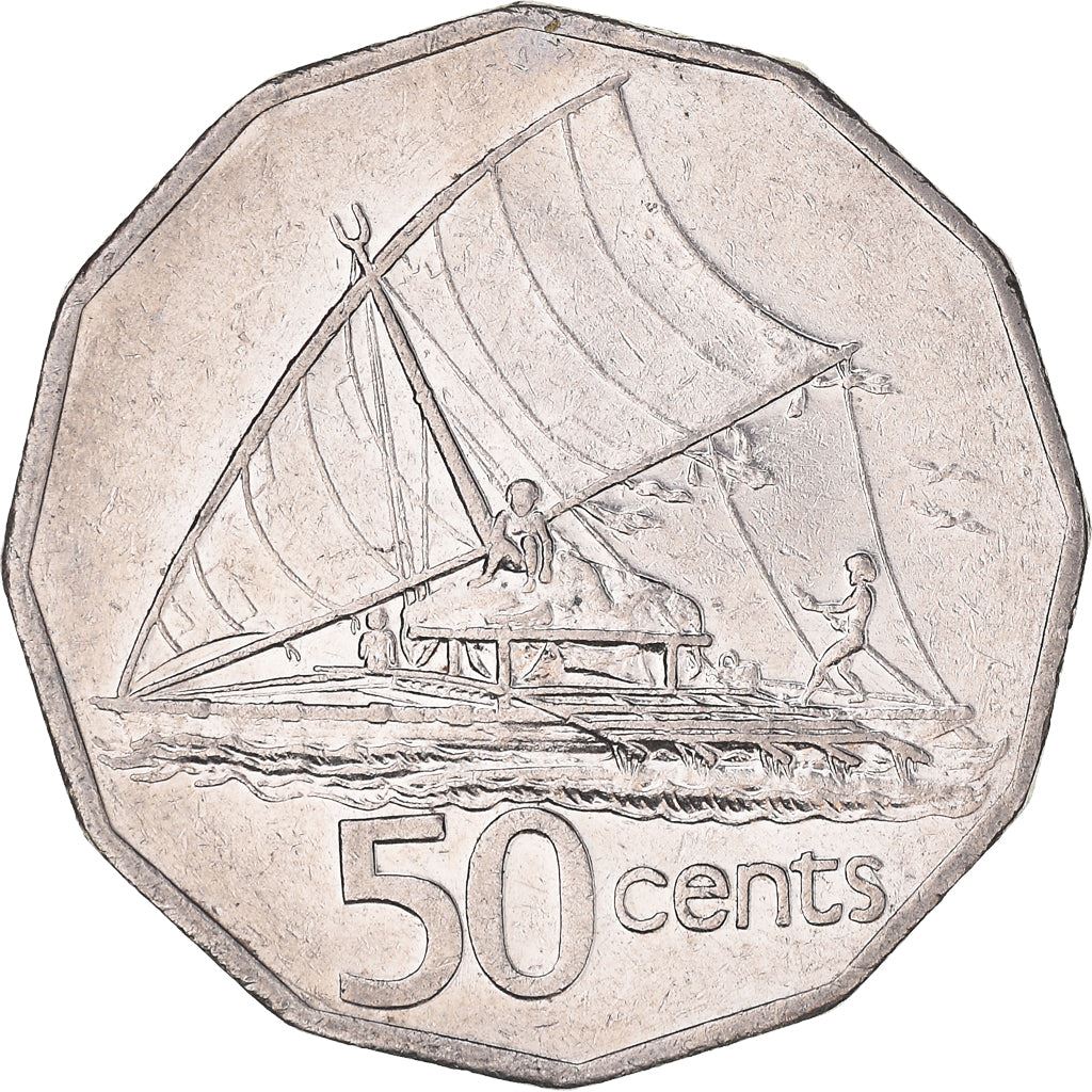 Fiji | 50 Cents Coin | Elizabeth II | Canoe Takia | KM54a | 1990 - 2006