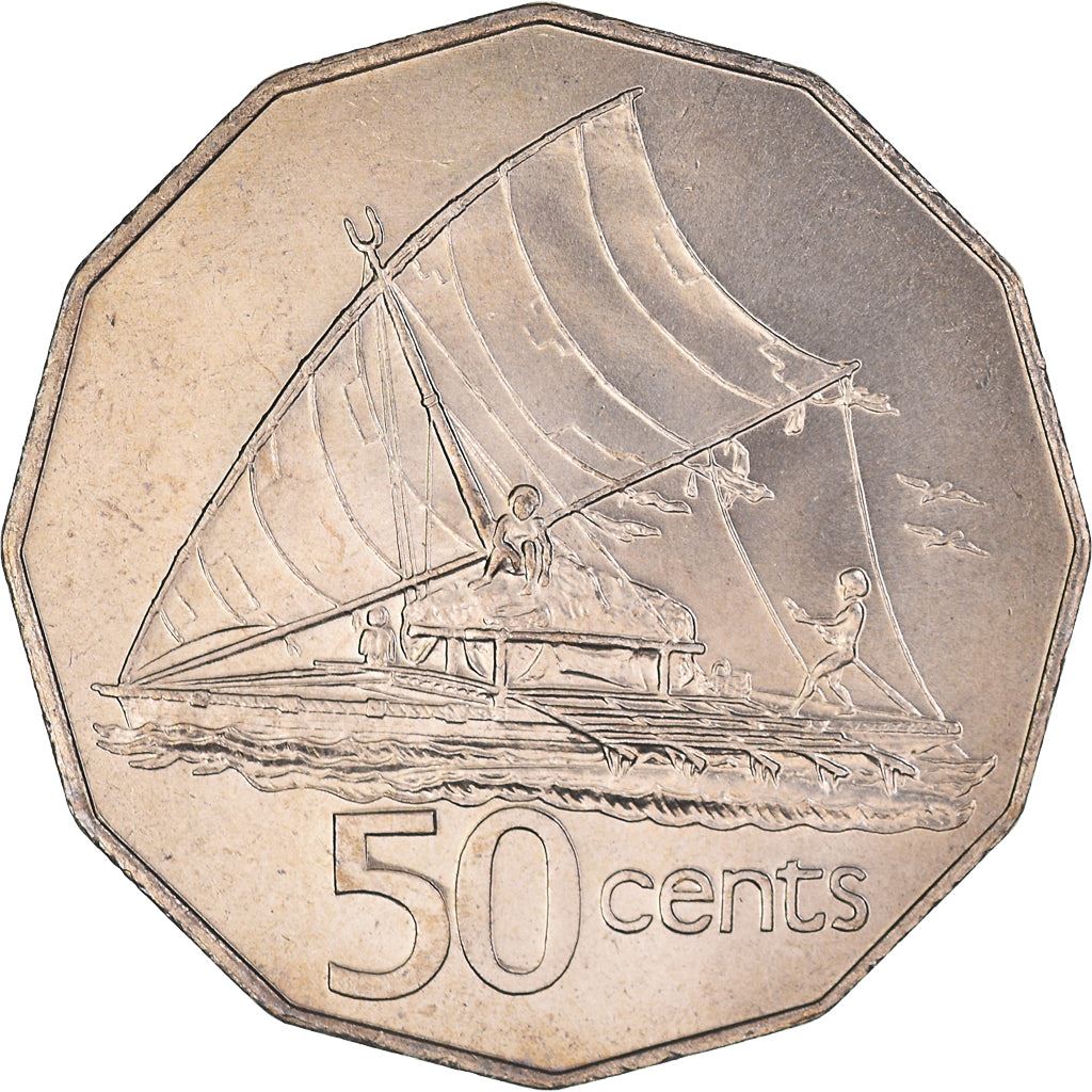 Fiji | 50 Cents Coin | Sailing canoe | Km:54 | 1986 - 1987