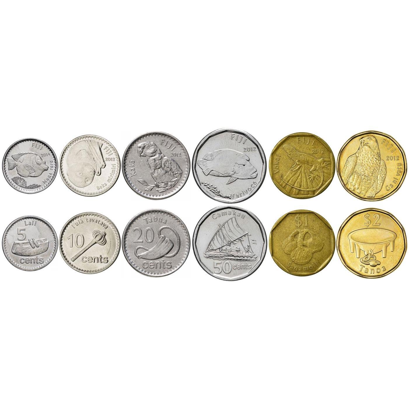 Fiji | 6 Coin Set | 5 10 20 50 Cents 1 Dollar 2 Dollars | 2012 - 2022