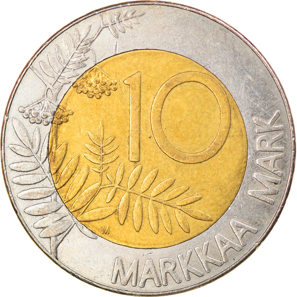 Finland Coin Finnish 10 Markkaa | Capercaillie Bird | Rowna Branch | KM77 | 1993 - 2001