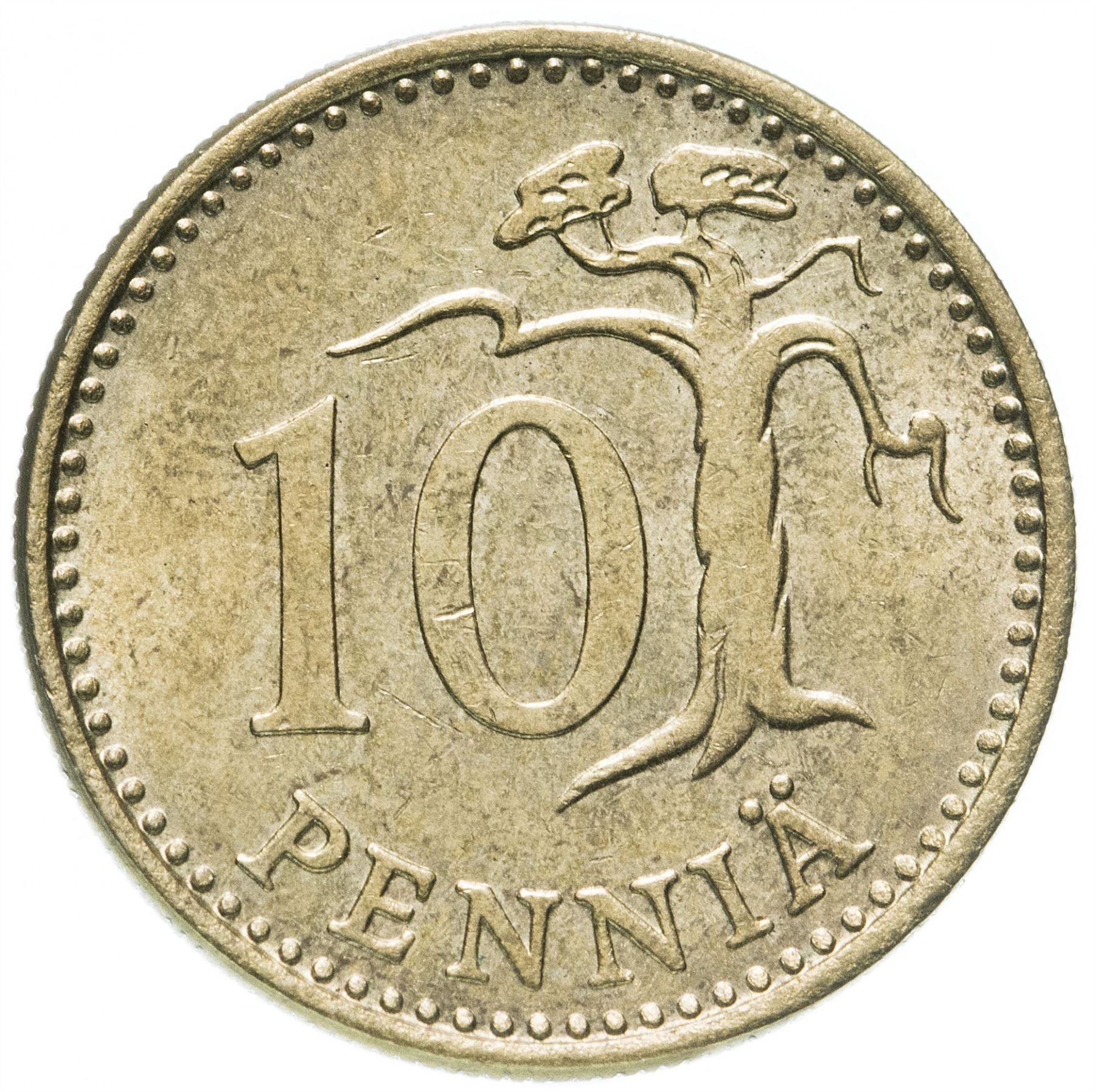 Finland Coin Finnish 10 Pennia | Tree | KM46 | 1963 - 1982