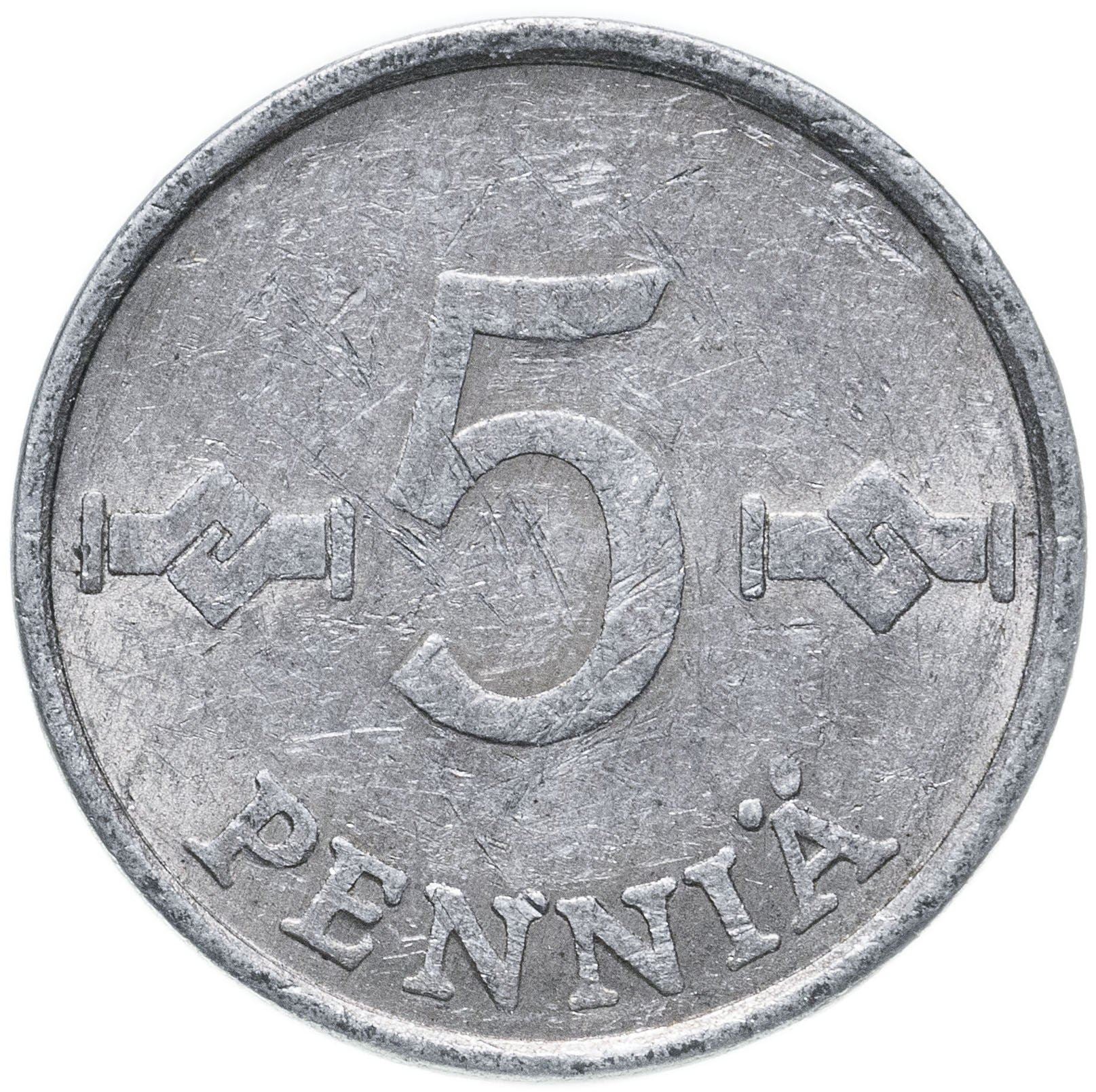 Finland Coin Finnish 5 Pennia | Saint Hannes Cross | KM45a | 1977 - 1990