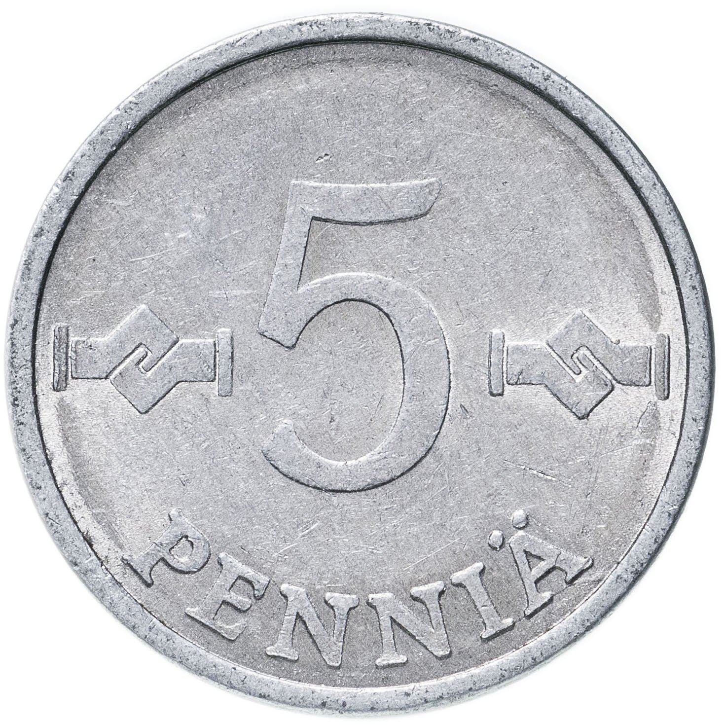 Finland Coin Finnish 5 Pennia | Saint Hannes Cross | KM45a | 1977 - 1990