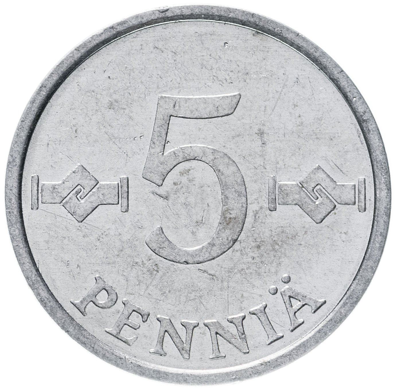 Finland Coin Finnish 5 Pennia | Saint Hannes Cross | KM45a | 1977 - 1990