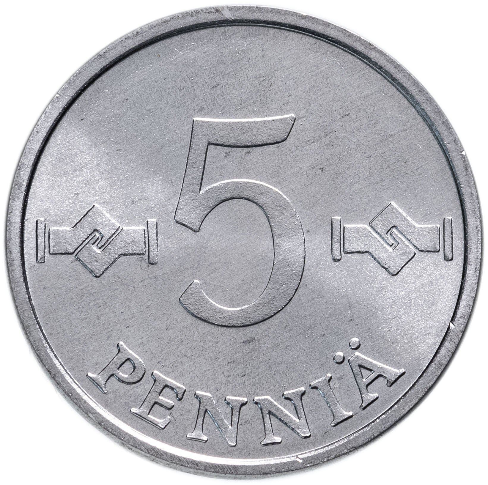 Finland Coin Finnish 5 Pennia | Saint Hannes Cross | KM45a | 1977 - 1990