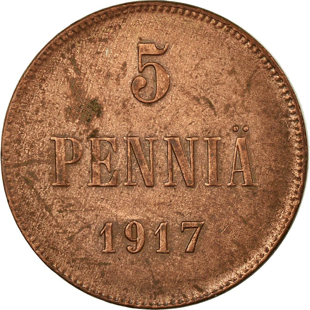 Finland | Finnish 5 Pennia Coin | Nikolai II | Civil War Coinage | Imperial Eagle | KM17 | 1917