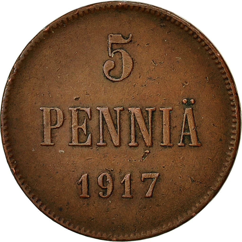 Finland | Finnish 5 Pennia Coin | Nikolai II | Civil War Coinage | Imperial Eagle | KM17 | 1917