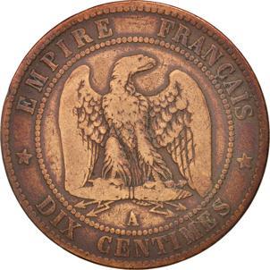 France | 10 Centimes Coin | Napoleon III | Eagle | Km:771 | 1852 - 1857