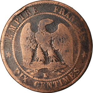 France | 10 Centimes Coin | Napoleon III | Eagle | Km:771 | 1852 - 1857