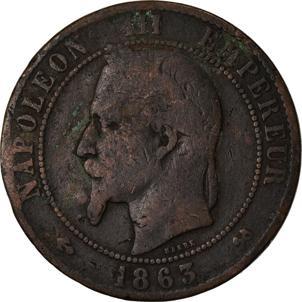 France | 10 Centimes Coin | Napoleon III | Eagle | Km:798 | 1861 - 1865