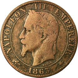 France | 5 Centimes Coin | Napoleon III | Eagle | Km:797 | 1861 - 1865