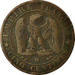 France | 5 Centimes Coin | Napoleon III | Eagle | Km:797 | 1861 - 1865