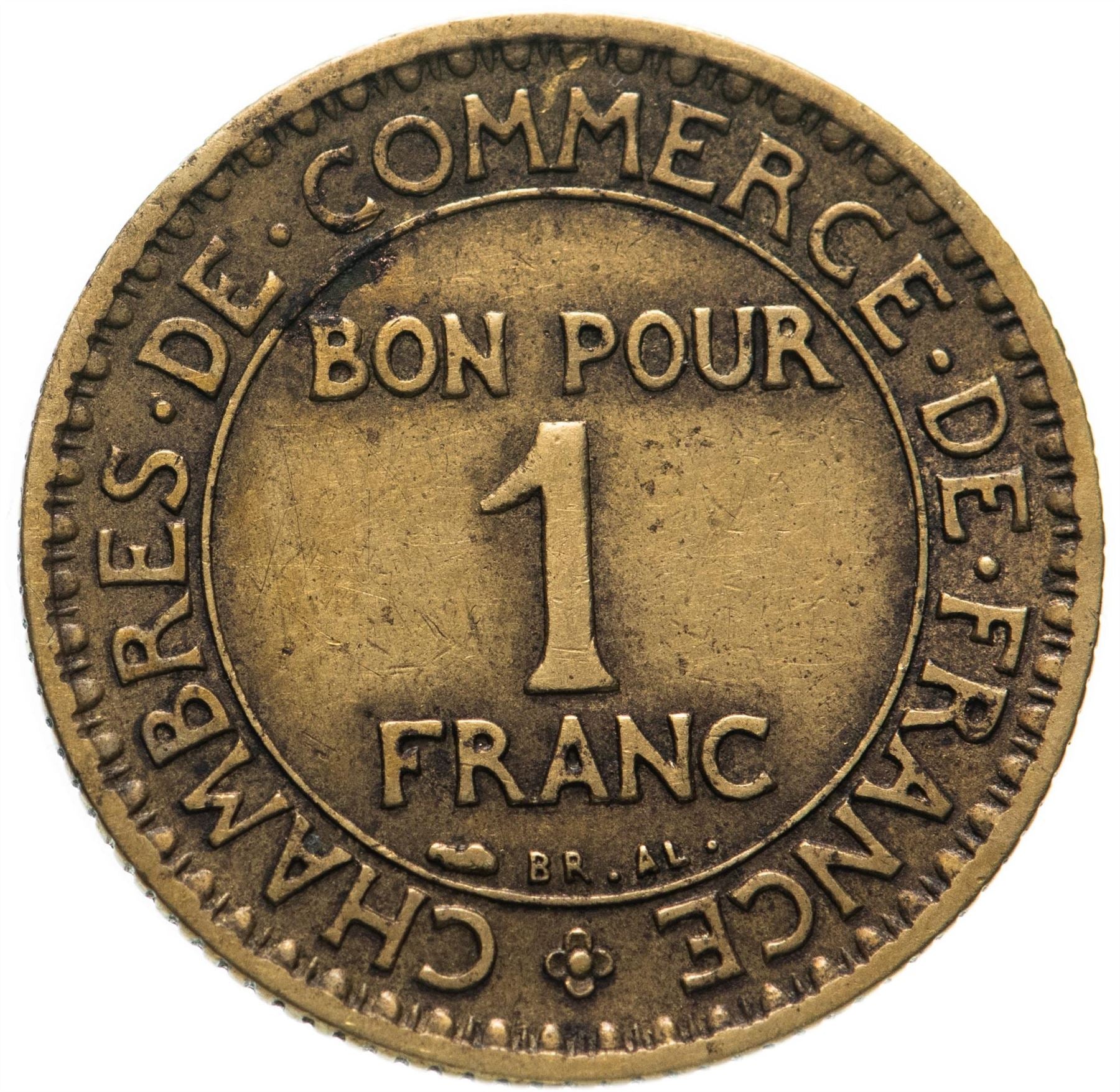 French 1 Franc Coin | Chambers of Commerce | KM876 | France | 1920 - 1927