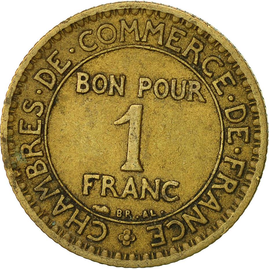 French 1 Franc Coin | Chambers of Commerce | KM876 | France | 1920 - 1927