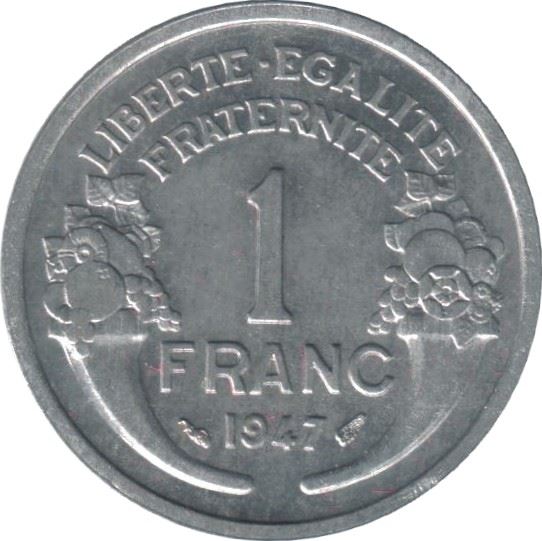 French 1 Franc Coin | KM885a | France | 1941 - 1959