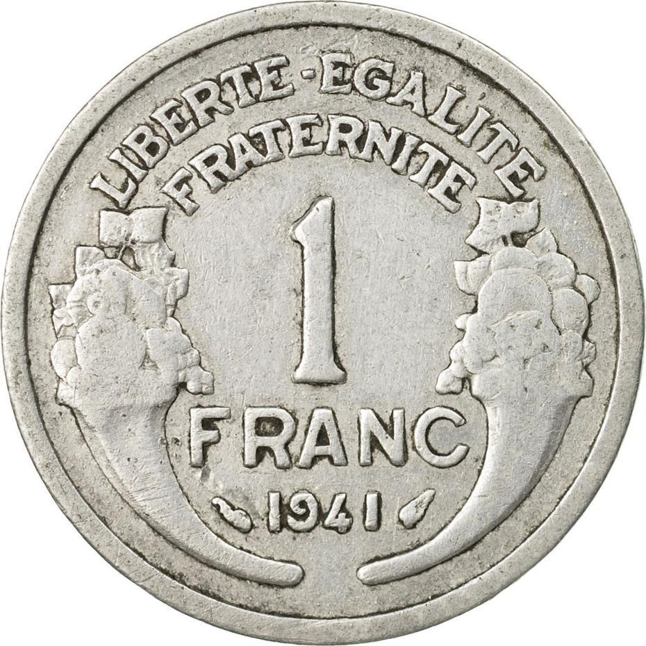 French 1 Franc Coin | KM885a | France | 1941 - 1959