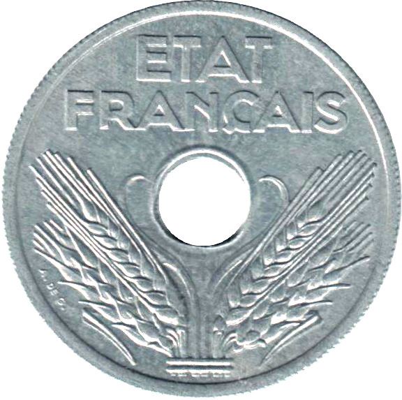 French | 20 Centimes Coin | Vichy French State | KM899 | France | 1941