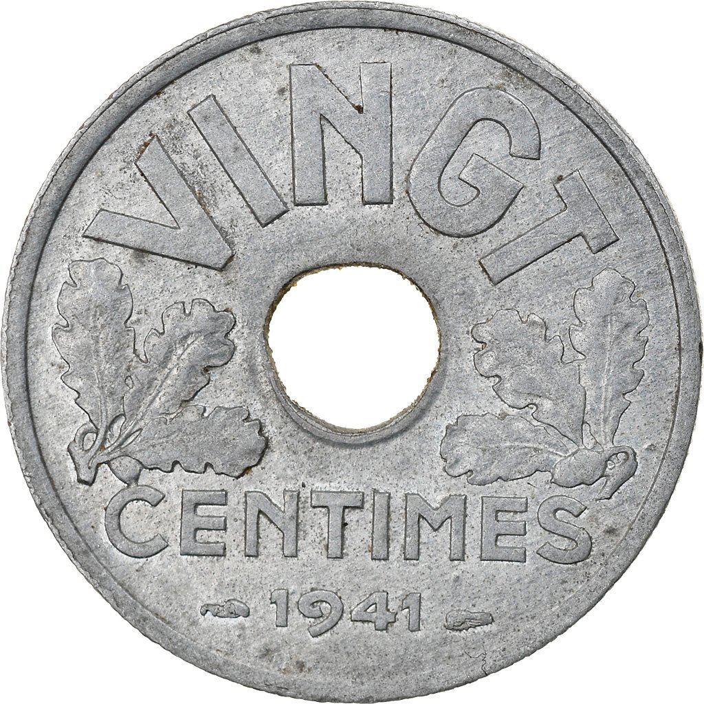 French | 20 Centimes Coin | Vichy French State | KM899 | France | 1941