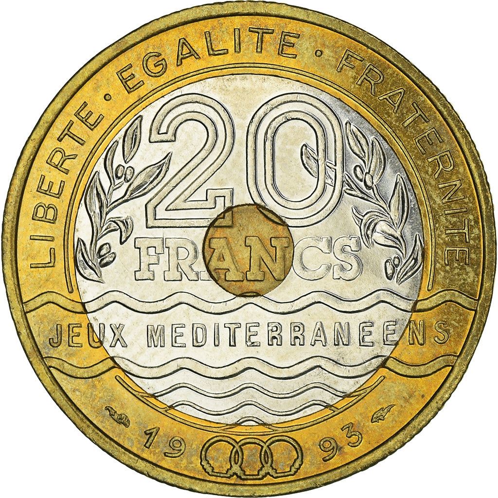 French | 20 Francs Coin | Mediterranean Games | KM1016 | France | 1993