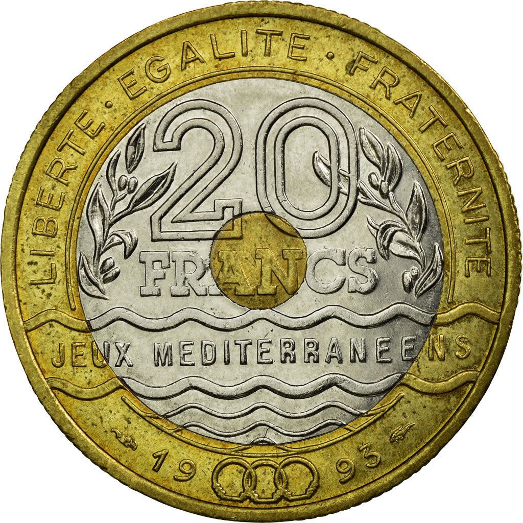 French | 20 Francs Coin | Mediterranean Games | KM1016 | France | 1993