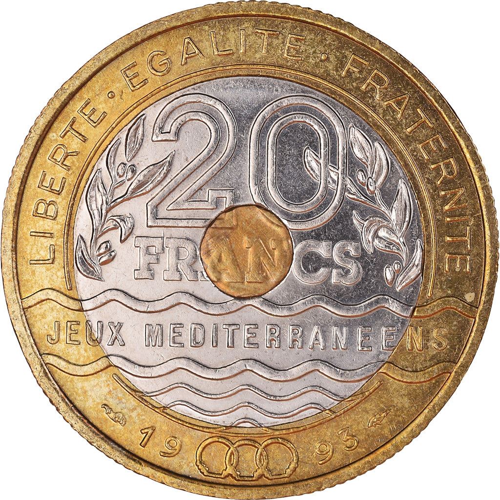 French | 20 Francs Coin | Mediterranean Games | KM1016 | France | 1993