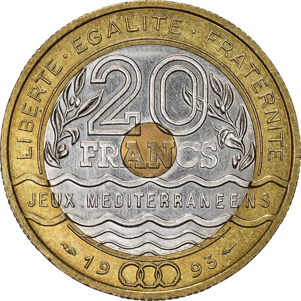 French | 20 Francs Coin | Mediterranean Games | KM1016 | France | 1993