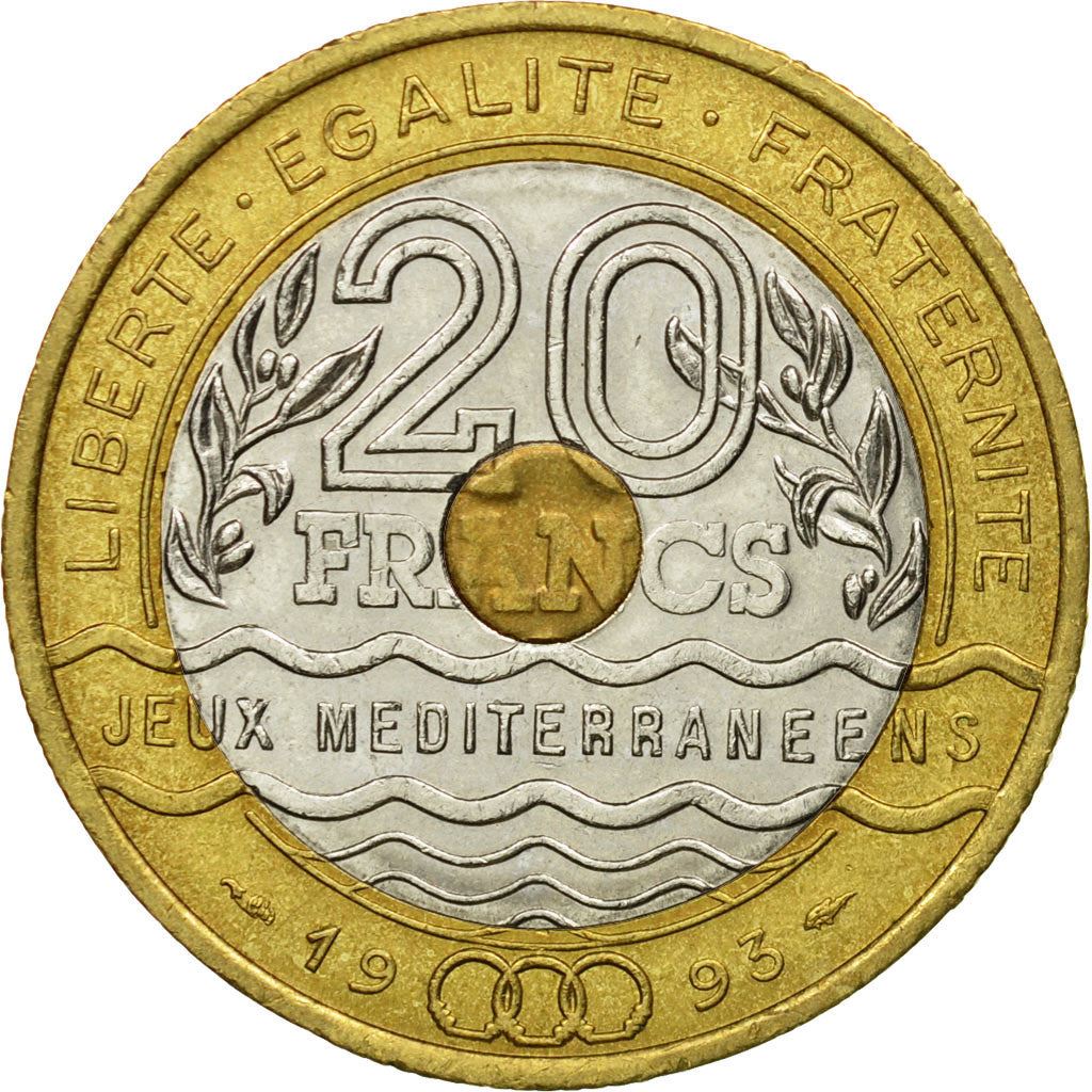 French | 20 Francs Coin | Mediterranean Games | KM1016 | France | 1993