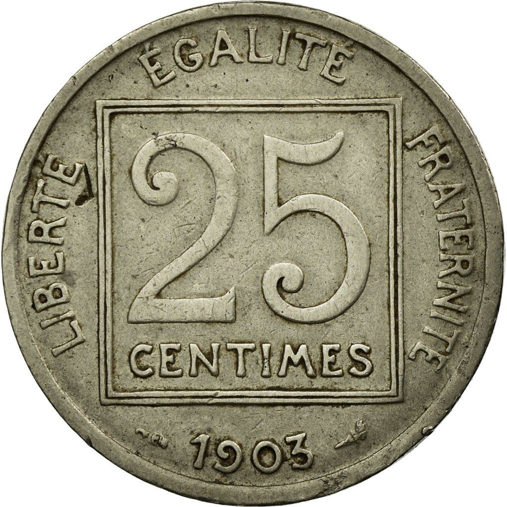 French 25 Centimes Coin | KM855 | France | 1903 - 1904